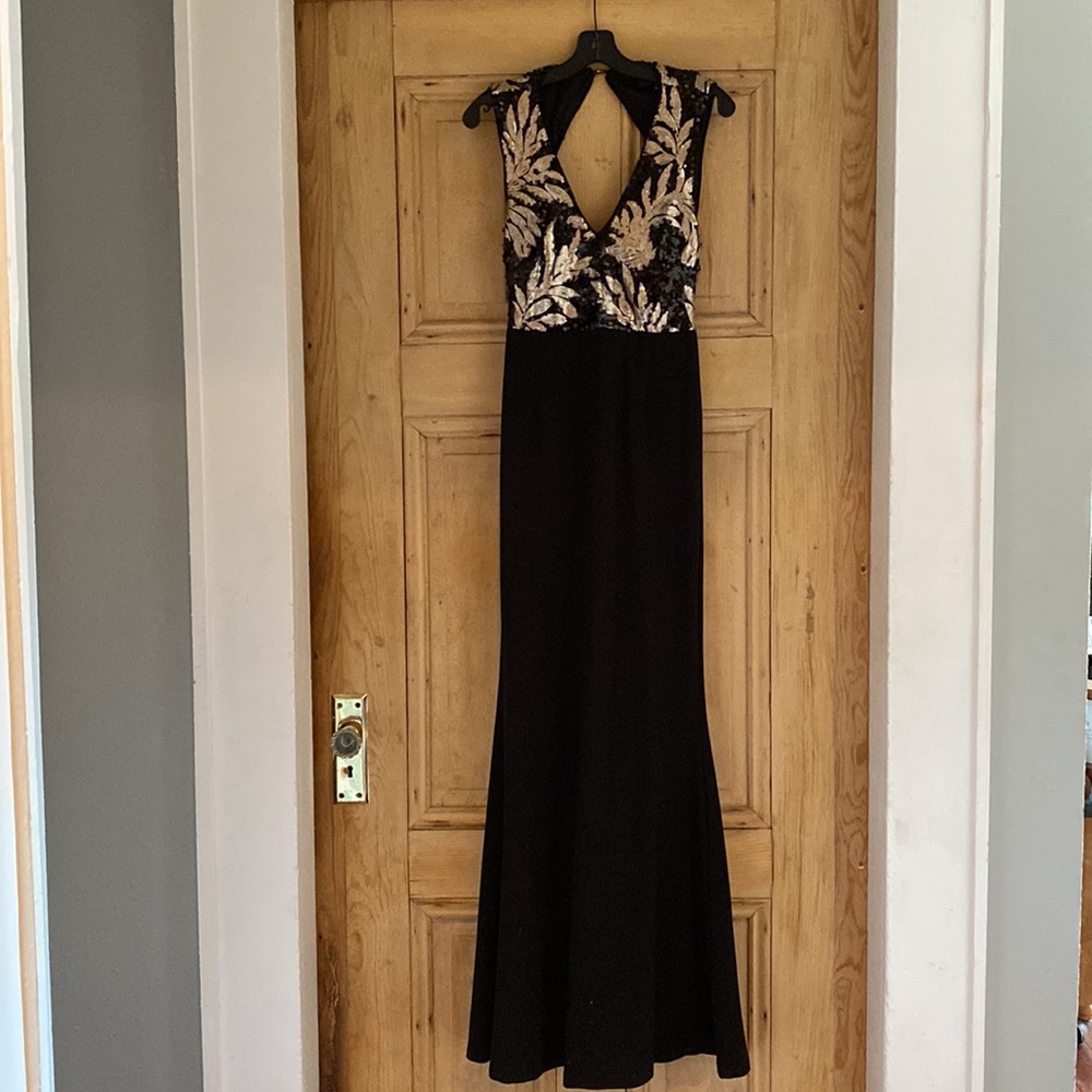 Lulu's Black Gown with Gold Sequin Bodice